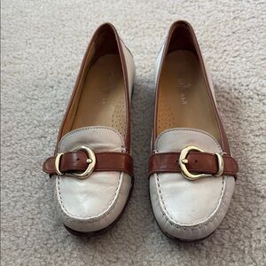 Cole Haan Brown and Cream Flats with Gold Buckle
